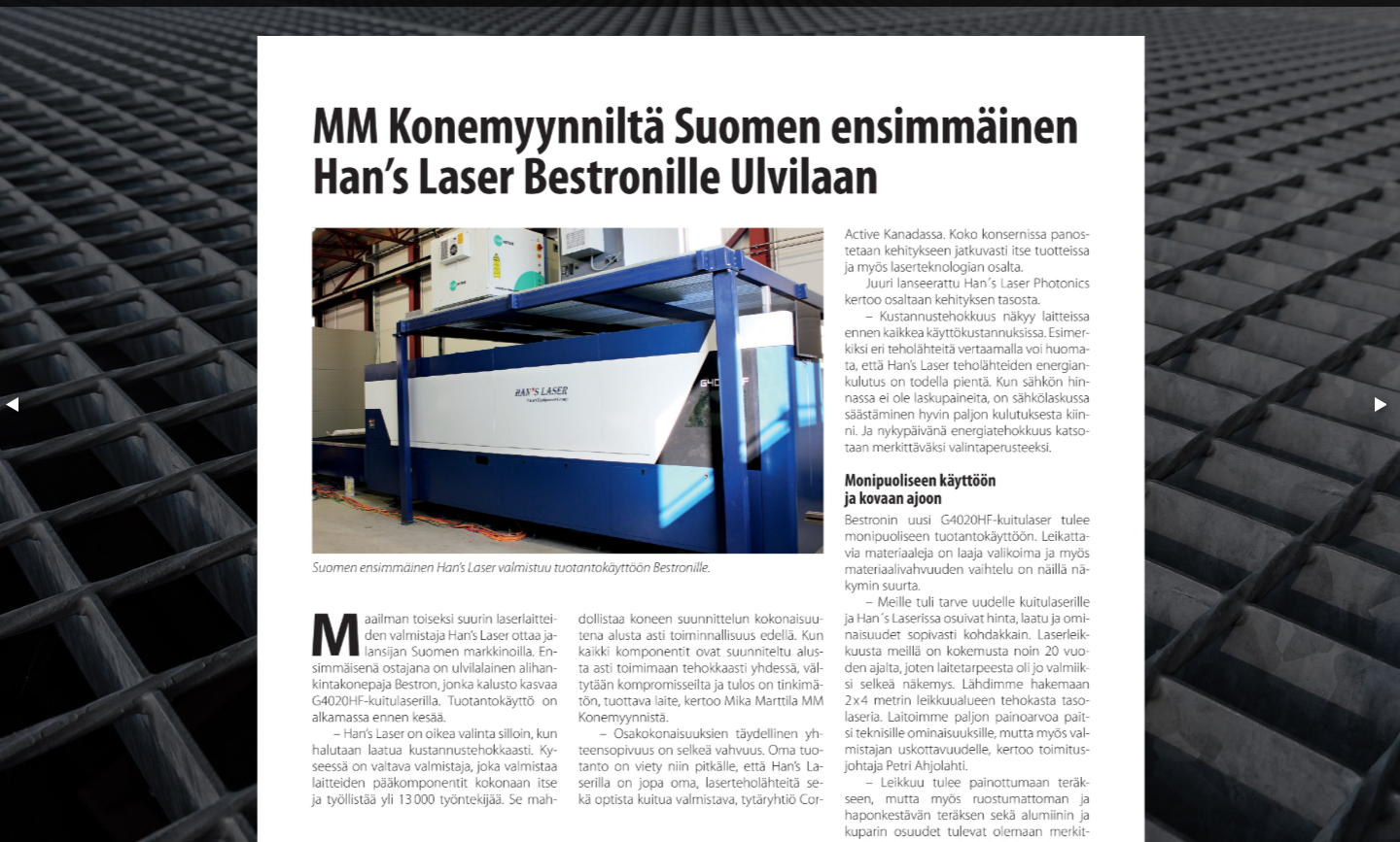 Han’s first fiber laser cutting machine lands to Finland